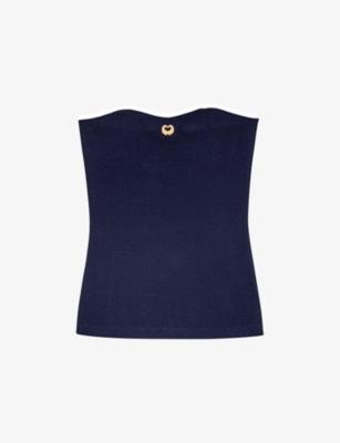Strapless Logo-Plaque Stretch-Knit Bustier Top by MAJE