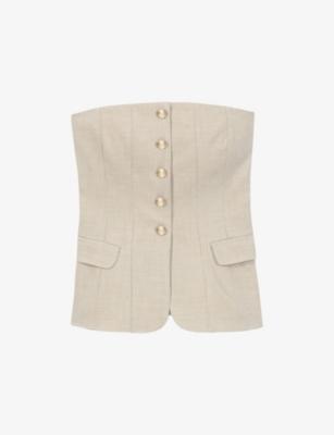 Strapless Slim-Fit Stretch-Woven Bustier Top by MAJE