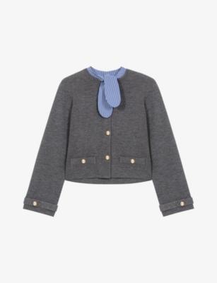 Striped-Collar Cropped Knitted Cardigan by MAJE