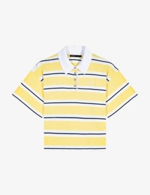 Striped Cropped Knitted Polo Shirt by MAJE