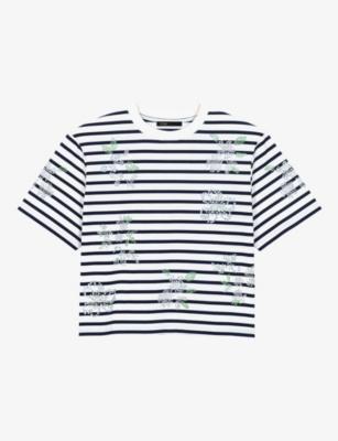 Striped Crystal-Flower Cotton-Jersey T-Shirt by MAJE