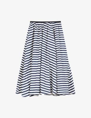 Striped Elasticated-Waist Woven Midi Skirt by MAJE