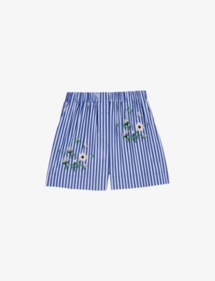 Striped Floral-Embroidered Cotton-Blend Shorts by MAJE