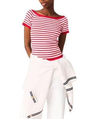 Striped Knit Boat Neck Top by MAJE