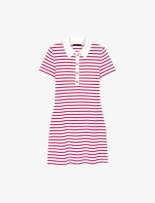 Striped Polo-Collar Cotton-Blend Mini Dress by MAJE