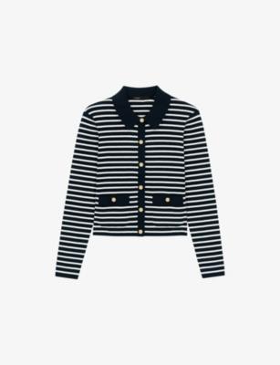 Striped Polo-Collar Knitted Cardigan by MAJE