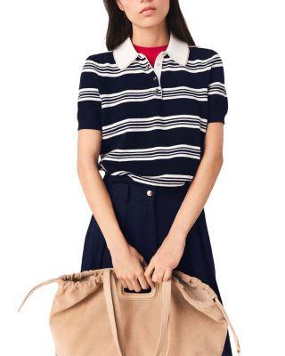 Striped Rhinestone Collar Polo by MAJE
