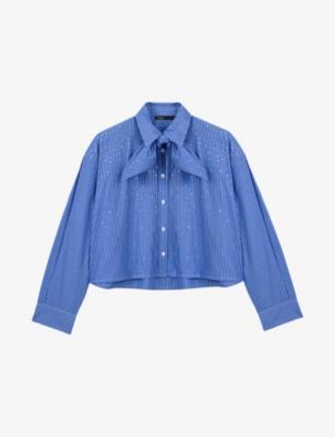 Striped Rhinestone-Embellished Cotton Shirt by MAJE