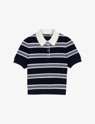 Striped Rhinestone-Trim Knitted Polo Shirt by MAJE