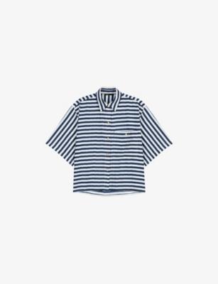 Striped Short-Sleeved Woven Shirt by MAJE