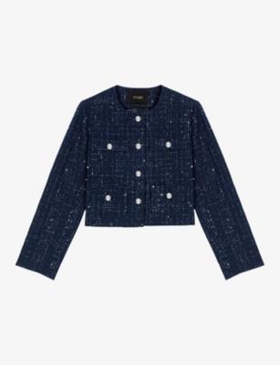 Tweed-Textured Cropped Cotton-Blend Jacket by MAJE