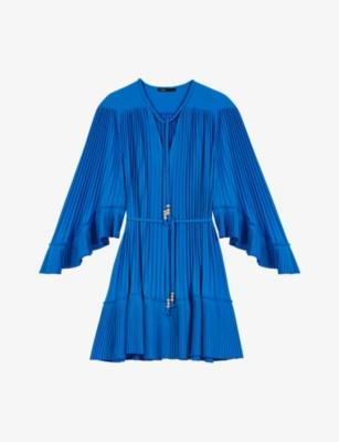 V-Neck Pleated Woven Mini Dress by MAJE