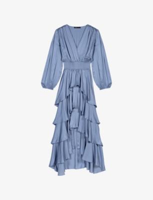 V-Neck Ruffled Woven Maxi Dress by MAJE