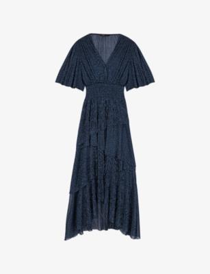 V-Neck Ruffled Woven Maxi Dress by MAJE