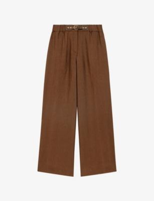 Wide-Leg Belted Linen Trousers by MAJE