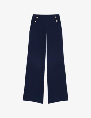 Wide-Leg Button-Embellished Linen-Blend Trousers by MAJE
