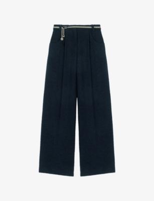 Wide-Leg Chain-Belt Tweed Trousers by MAJE
