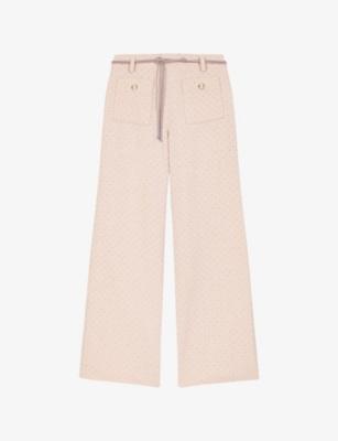 Wide-Leg Cord-Belt Tweed Trousers by MAJE