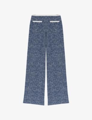 Wide-Leg High-Rise Tweed Trousers by MAJE