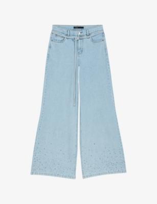Wide-Leg Rhinestone-Embellished Denim Jeans by MAJE