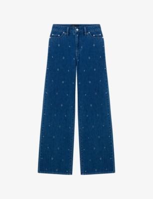 Wide-Leg Rhinestone-Embellished Denim Jeans by MAJE