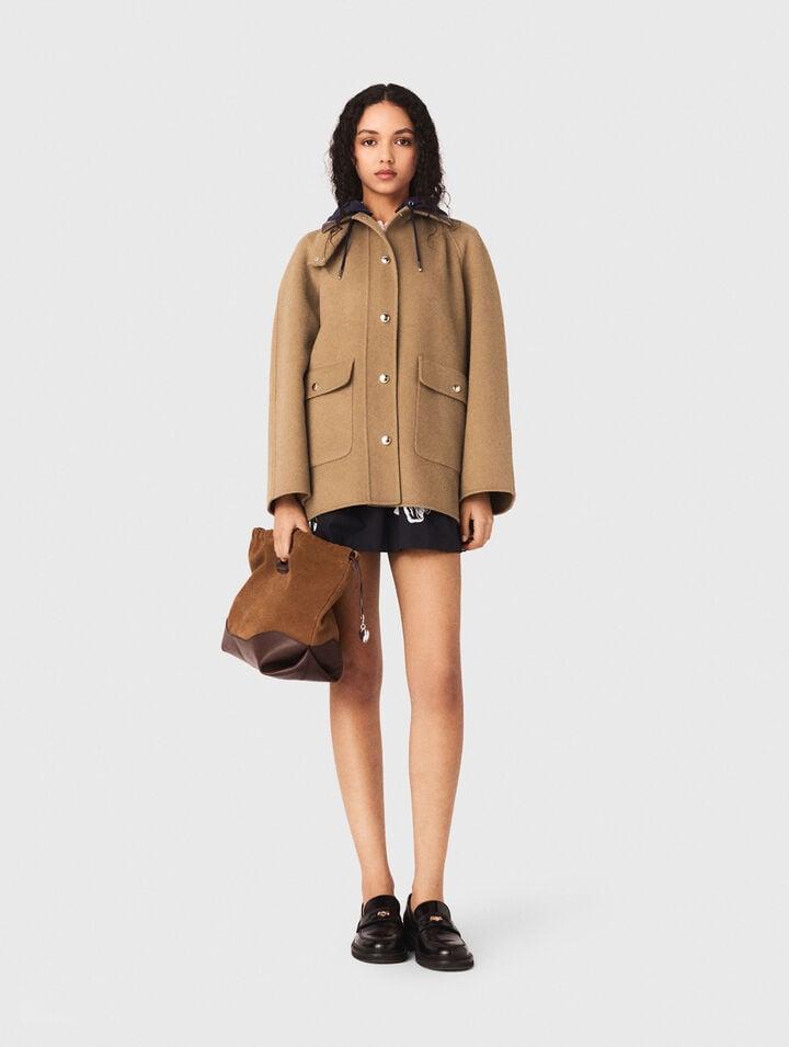 Wool coat with removable hood by MAJE