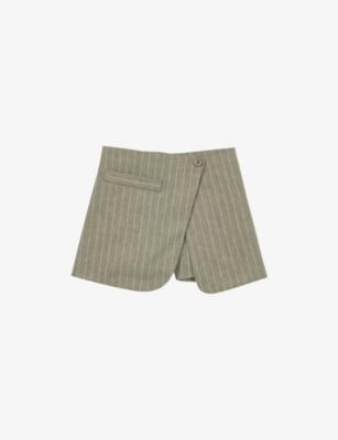 Wrap-Front Pinstriped Linen-Blend Shorts by MAJE