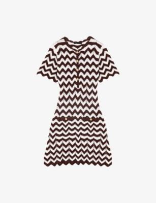 Zig-Zag Short-Sleeved Cotton-Crochet Mini Dress by MAJE