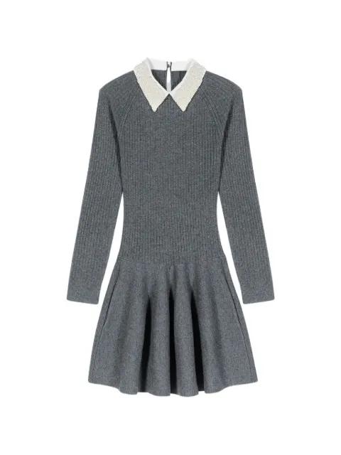 beaded-collar ribbed mini dress by MAJE