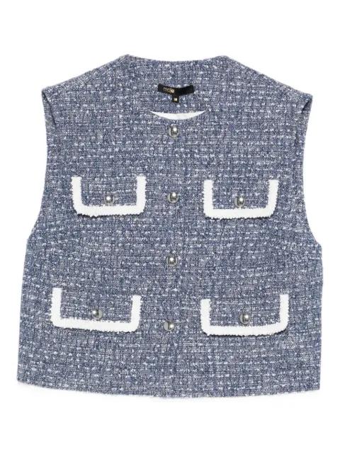 button-front sleeveless tweed vest by MAJE