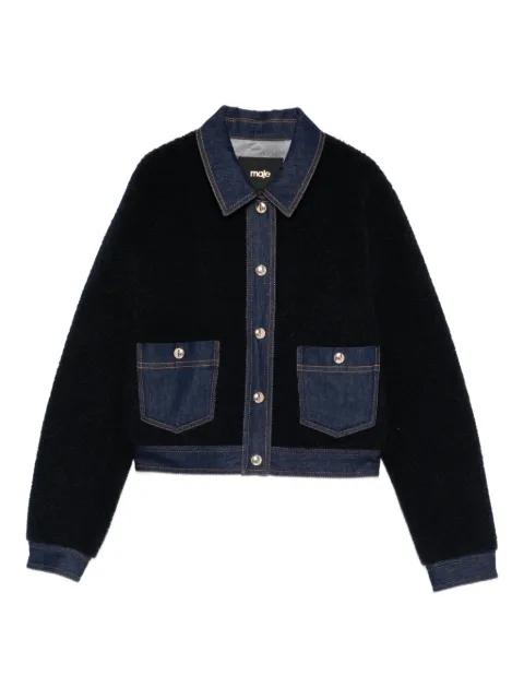 denim-trim shearling jacket by MAJE