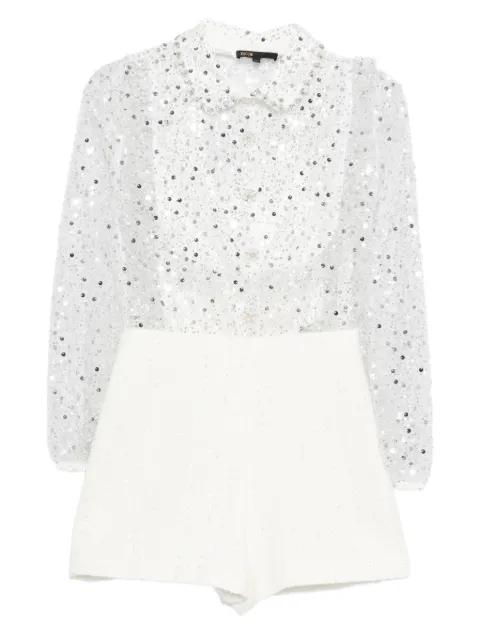 embellished collared tweed jumpsuit by MAJE