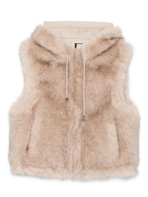 faux fur hoodied gilet by MAJE