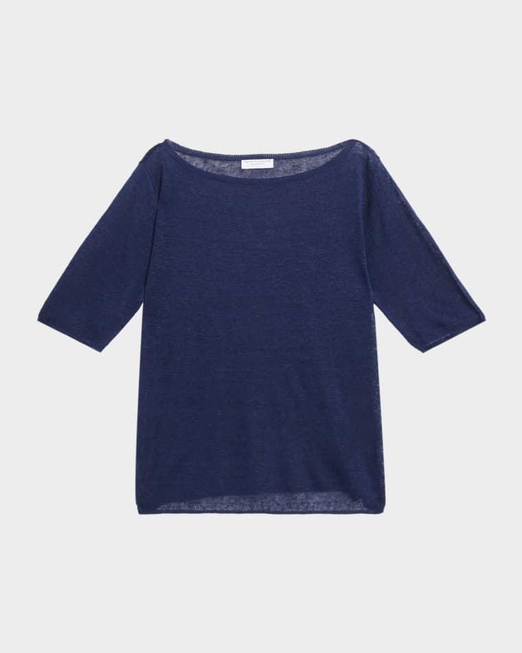 Bateau-Neck Linen Knit Top by MAJESTIC FILATURES