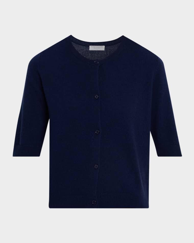 Cashmere 3/4-Sleeve Crewneck Cardigan by MAJESTIC FILATURES