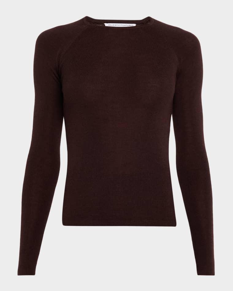 Crewneck Micro Rib Knit Wool-Silk T-Shirt by MAJESTIC FILATURES