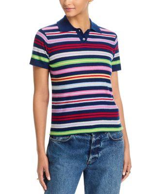 Extrafine Cashmere Novelty Stripe Polo Shirt by MAJESTIC FILATURES