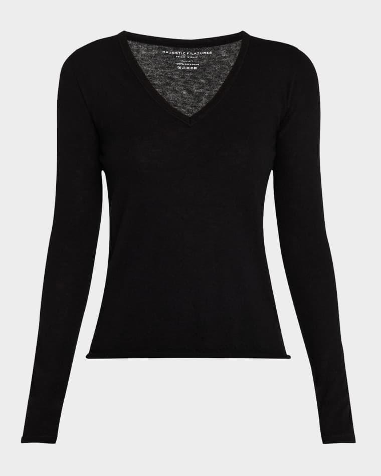 Machine Washable Cashmere V-Neck Pullover by MAJESTIC FILATURES