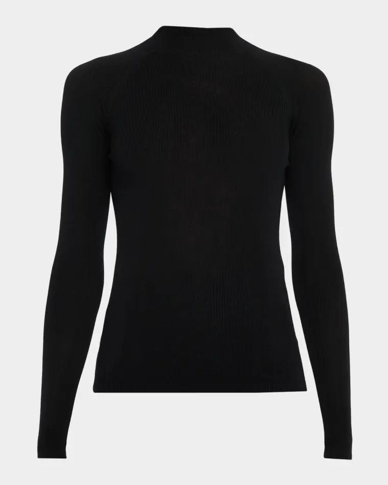 Mock-Neck Merino Silk Micro Rib Knit T-Shirt by MAJESTIC FILATURES