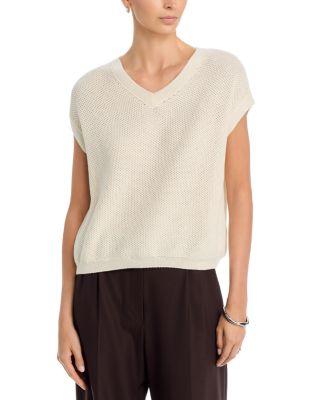 Open Knit Cap Sleeve Top by MAJESTIC FILATURES