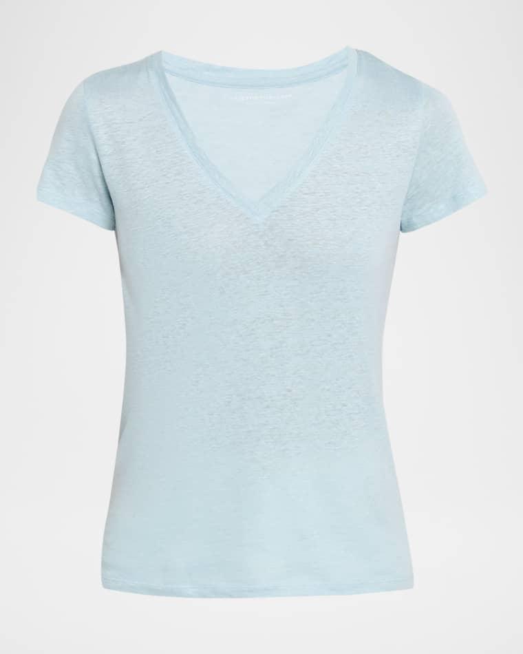 Short-Sleeve Stretch Linen Top by MAJESTIC FILATURES
