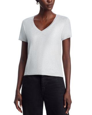 Soft Touch Metallic V Neck Tee by MAJESTIC FILATURES