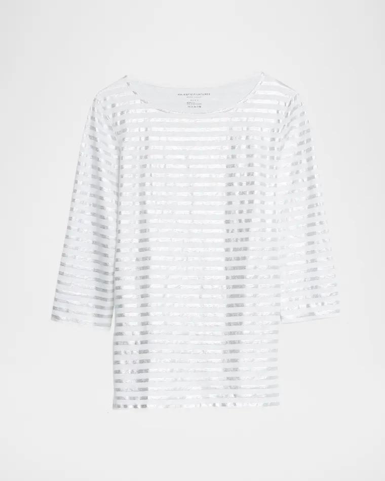 Stretch Linen Metallic Striped Top by MAJESTIC FILATURES
