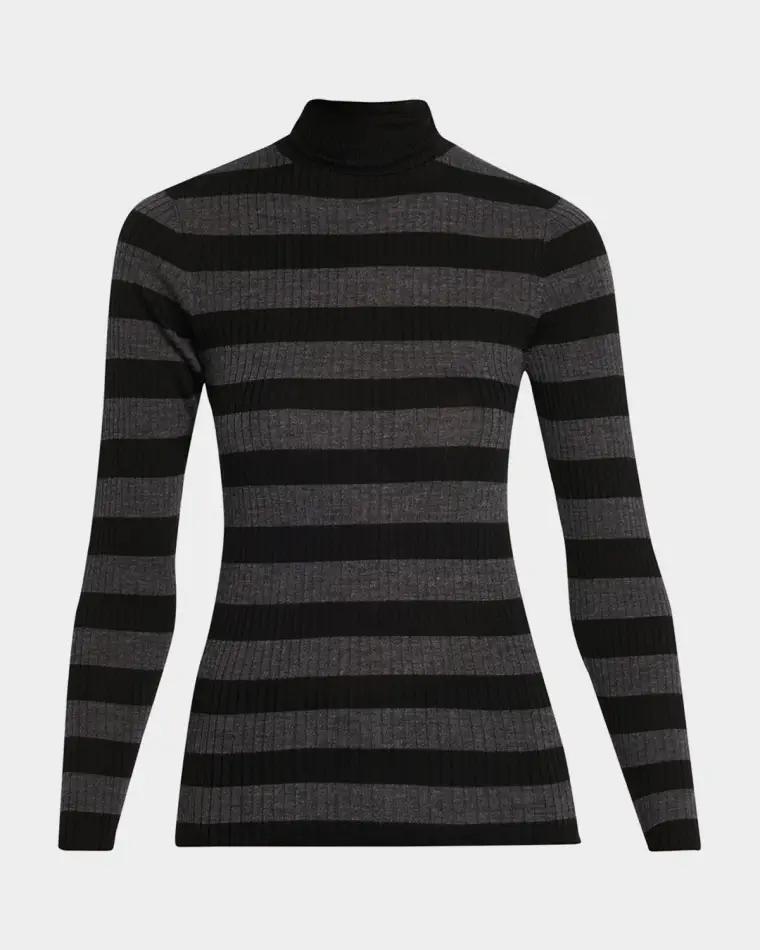 Striped Rib-Knit Turtleneck Sweater by MAJESTIC FILATURES