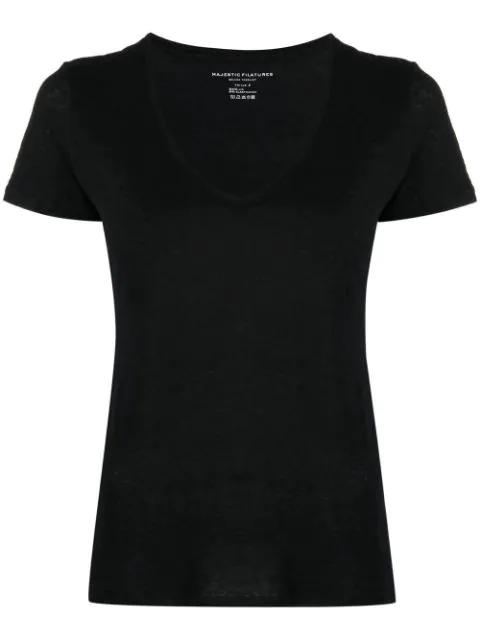 scoop neck linen-blend T-shirt by MAJESTIC FILATURES