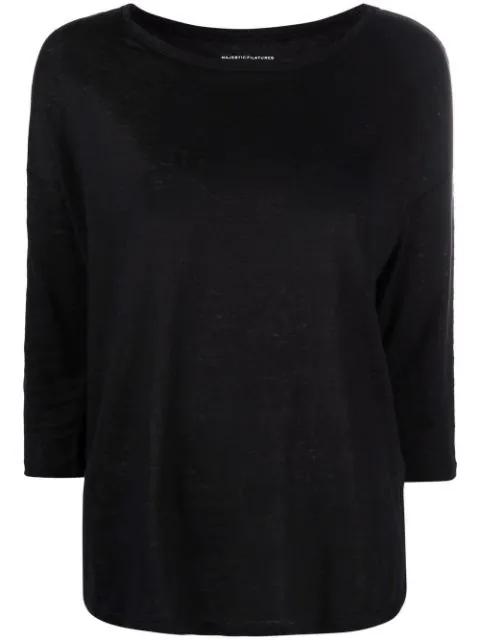 three-quarter sleeve linen-blend top by MAJESTIC FILATURES