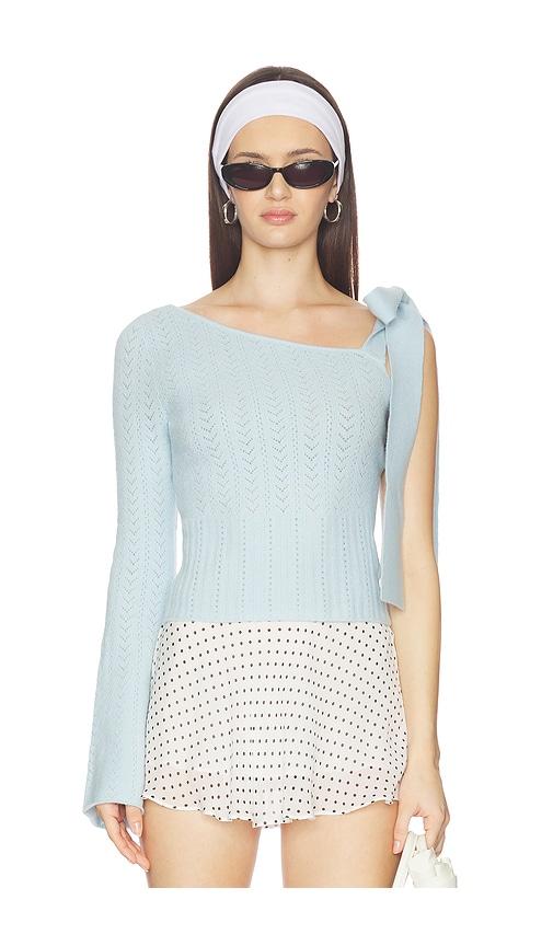 MAJORELLE Belle Bow Tie Sweater in Baby Blue by MAJORELLE