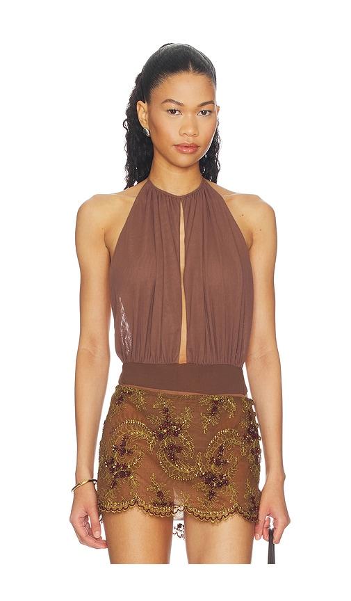 MAJORELLE Chantal Bodysuit in Chocolate by MAJORELLE