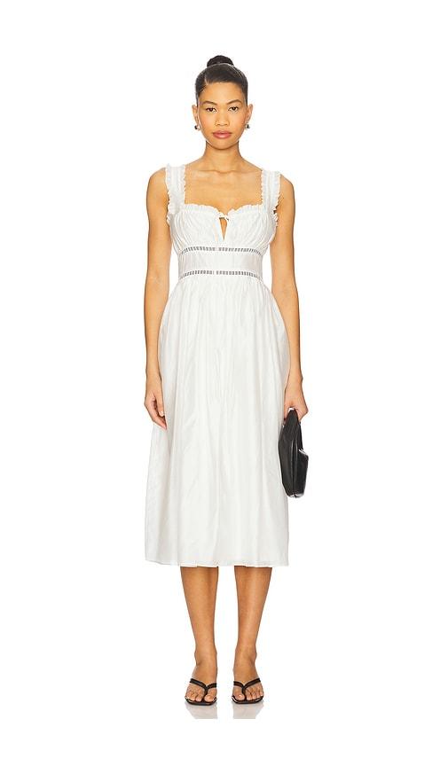 MAJORELLE Dora Midi Dress in White by MAJORELLE