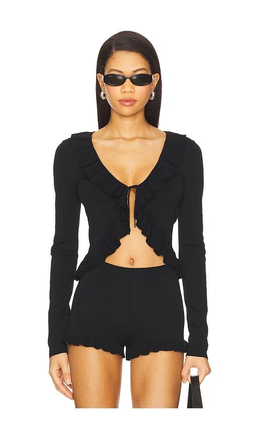 MAJORELLE Layilah Ruffle Cardigan in Black by MAJORELLE